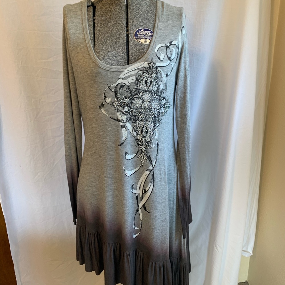 Vocal USA X-Large xl tshirt dress black gray graphic tea, sequins